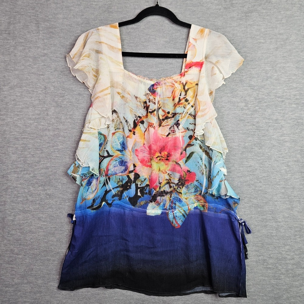 Sienna Rose Boho Blouse Women's Sz S Sheer Ruffle Floral Multicolor Top